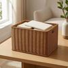 Cesto in Rattan con Apertura Superiore Manici Ritagliati Rettangolari Marrone Chiaro 35x26x18.5cm