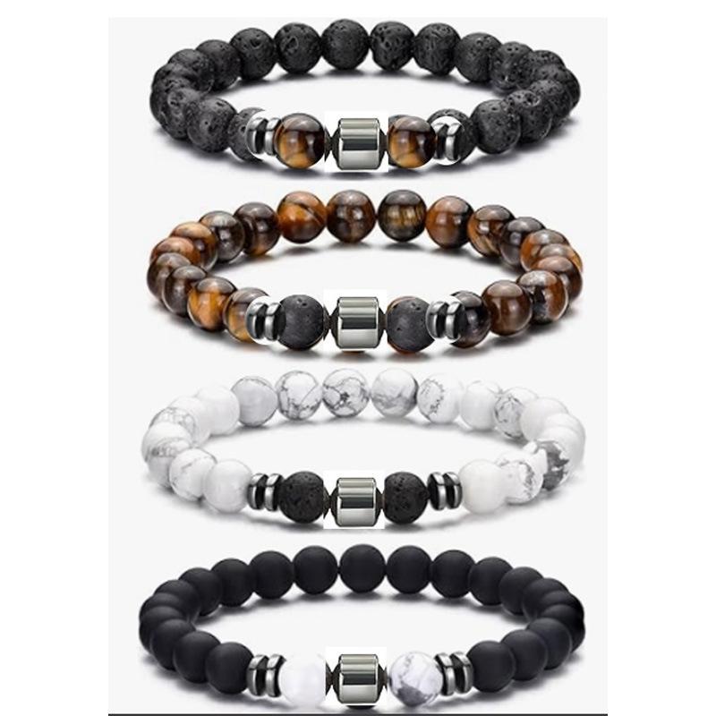 Volcanic Stone & Tiger Eye Lapis Agate Bracelet Set - Fashionable and Simple Style