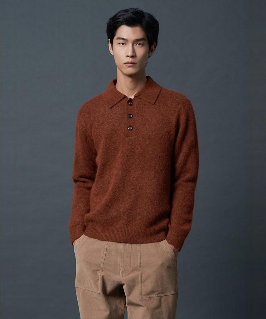 SHIFT.G Wool Blended Fancy Yarn Polo Neck Sweater Brick