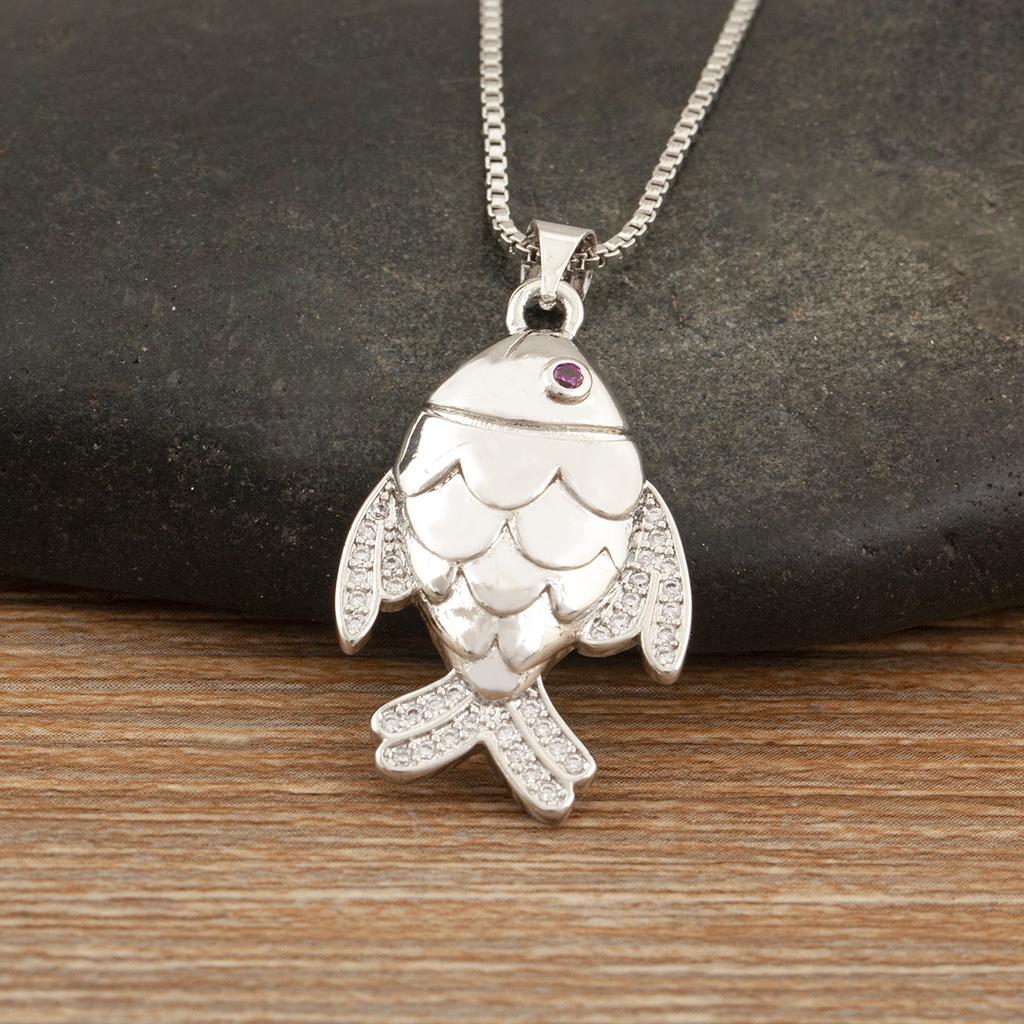 Nidin Simple Fashion Fish Shape Charm Pendant Necklace 3 Styles For Women Men Copper Micro Inlaid Zircon Daily Party Jewelry