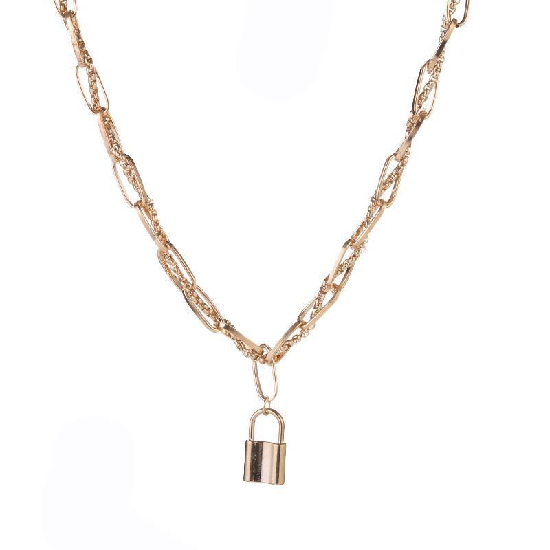 Lock Pendant Necklace Women's, Creative Fashion Chain Weaving Geometric Element Items Gift
