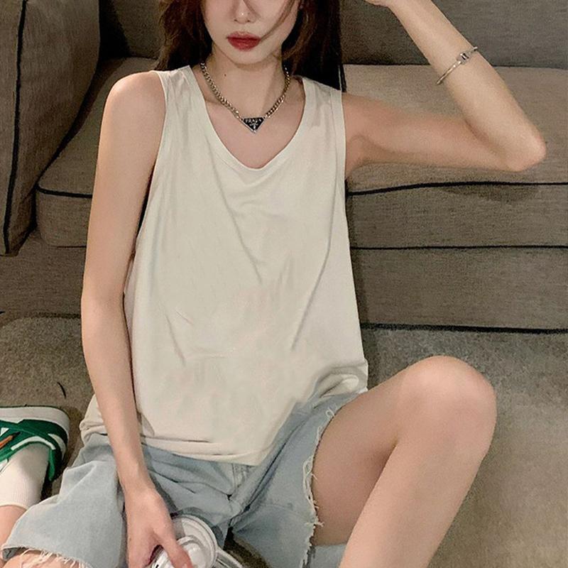 Women's Summer Sleeveless Top Loose Fit Cover-Up Camisole Woven Sweet Breathable Sportswear Short Length Tank