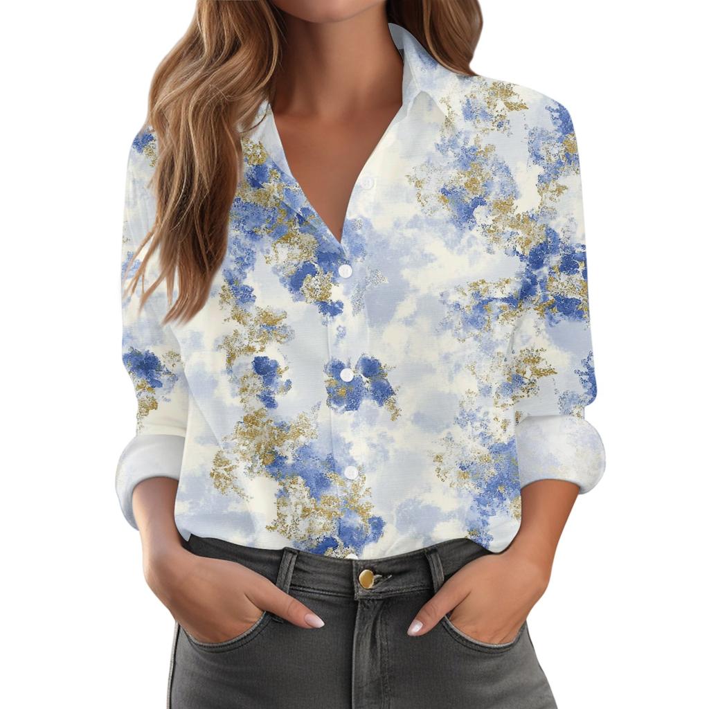 Damenhemd mit floralen Knöpfen, Langarm-Freizeitblusen, lässige Übergröße, Basic-Oberteile