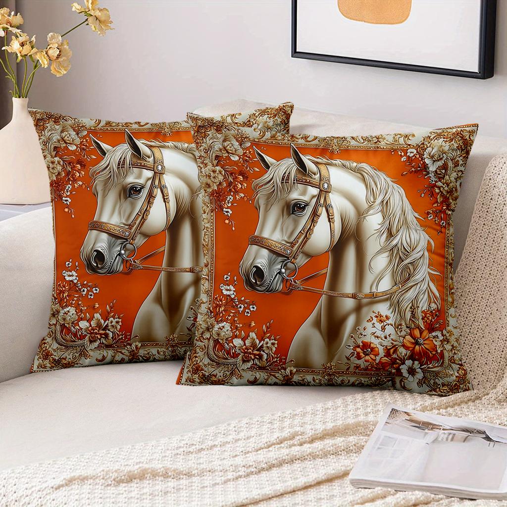 1 Pieces Exquisite Horse-Print Orange Floral Pattern Pillows Polyester pillowcase, sofa decorative cushion cov Headboard Pillow