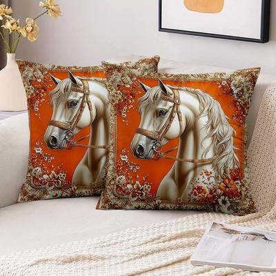 1 Pieces Exquisite Horse-Print Orange Floral Pattern Pillows Polyester Pillowcase, Sofa Decorative Cushion Cov Headboard Pillow