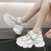 Fashion Women Platform Casual Breathable Crystal Flower Shoes Summer Chunky Sneakers 7.5CM Hidden Heels Hollow Leisure Shoes Woman