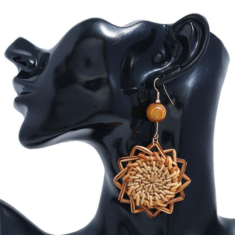 Boucles d'Oreilles Fleur en Rotin Tressé Vintage pour Femmes Accessoires de Bijoux pour Femme