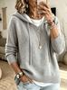 European & American Casual Solid Color V-Neck Hooded Pullover Sweater with Drawstring & Ribbed Hem for Women