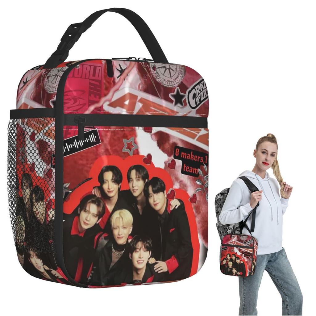 Kpop Star Singer Idol ATEEZ ATINY Insulated Lunch Bag for Women Children Leakproof Food Boxes Thermal Lunch Box Tote