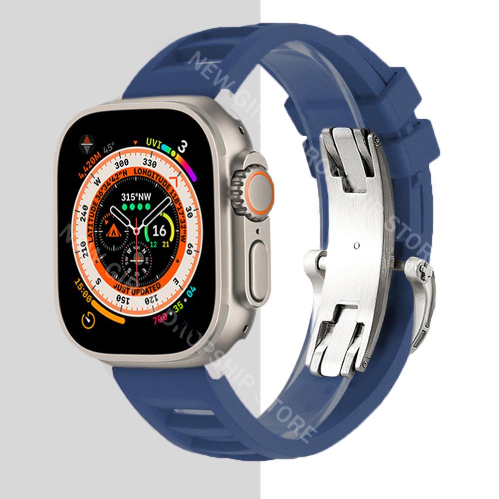 

Soft Rubber Strap For Apple Watch Ultra 49mm 45mm 44mm 42mm Sport Silicone Band For iWatch Series 8 7 6 5 4 3 41mm 40mm Bracelet for apple watch 49mm синій