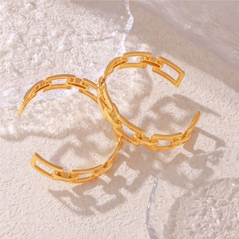 Chain Shape Open Bracelets Bangle For Women Copper 18k Gold Plated No Tarnish Women's Bracelet Cuff Bangles Luxury Woman Jewelry