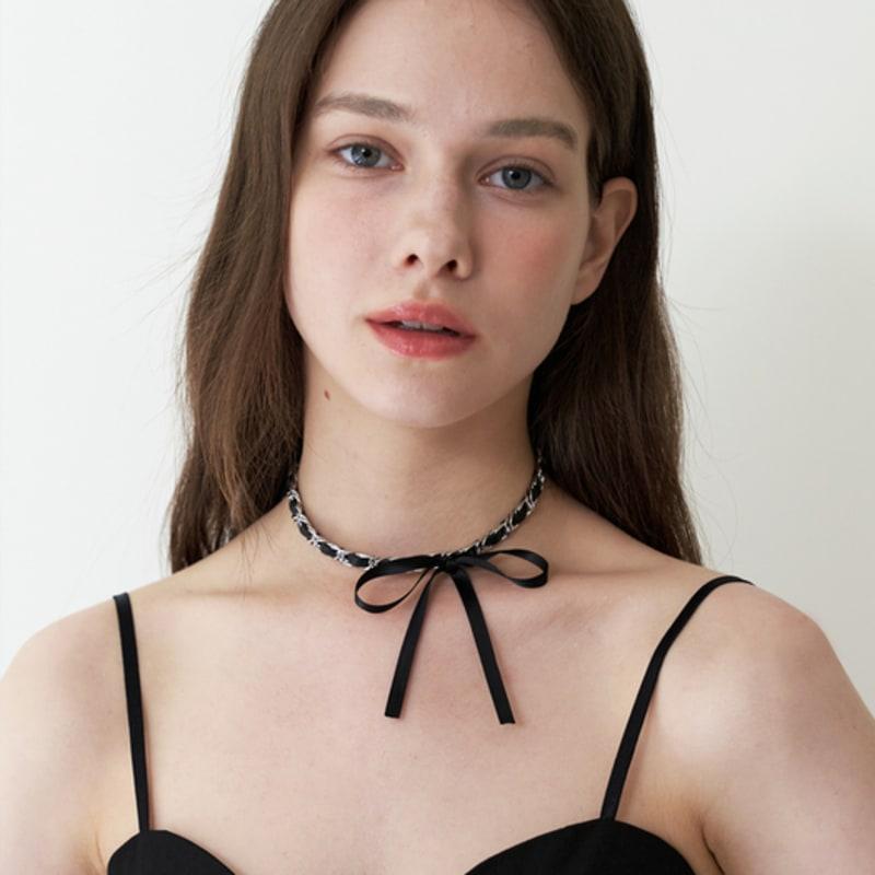 KINDABABY ribbon point chain choker necklace - black