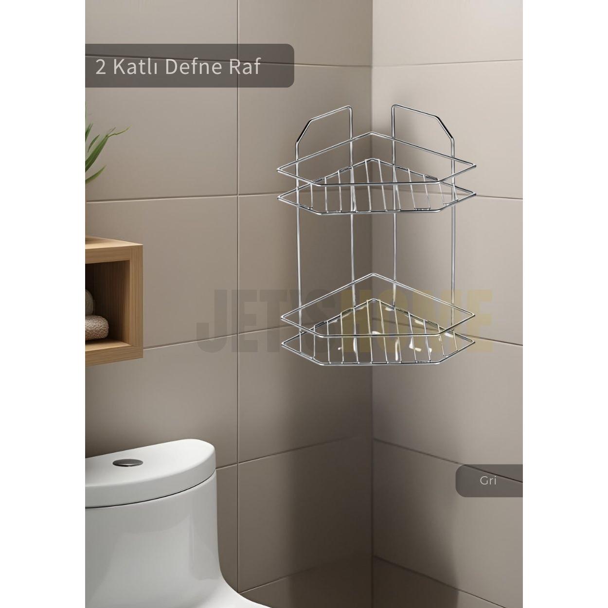 

Banyo Rafı Mutfak Rafı Paslanmaz Baharatlık 2 Katlı Köşelik Şampuanlık Krom