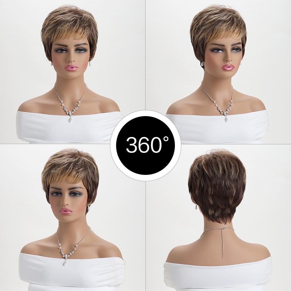 Short Pixie Cut Wigs for White Women Mixed Blonde Short Wigs with Brown Synthetic Natural Hair Wigs for Women