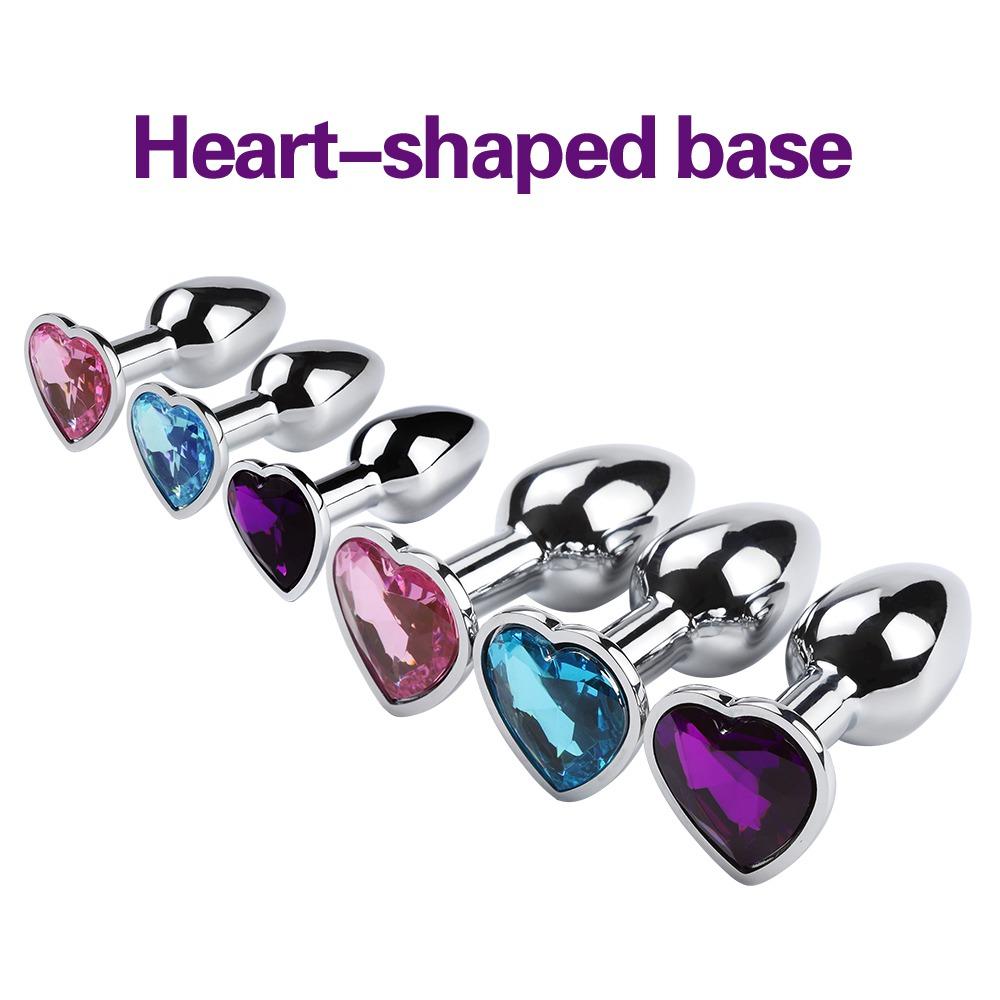 Heart Base Metal Anal Plug Stainless Beginner 5 Size Butt Plug Anus Masturbation Stimulator Dildos Adult Sex Toys For Man Women