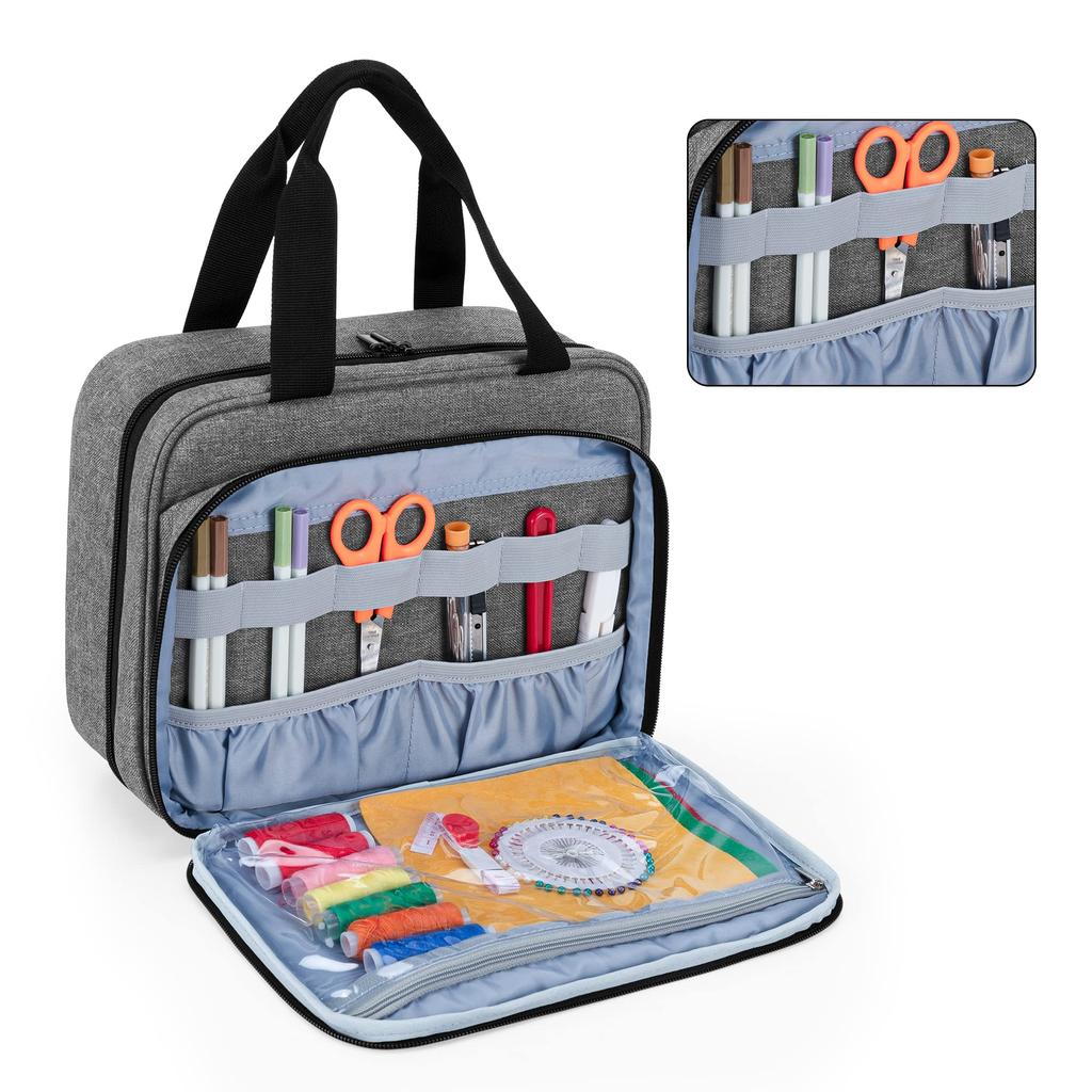 Luxja Sewing Large Easy to Sewing Sewing Tool Carrying Bag Gray Bag, Capacity, Multi-Pockets, Find, Box, Storage, Bag, Only,