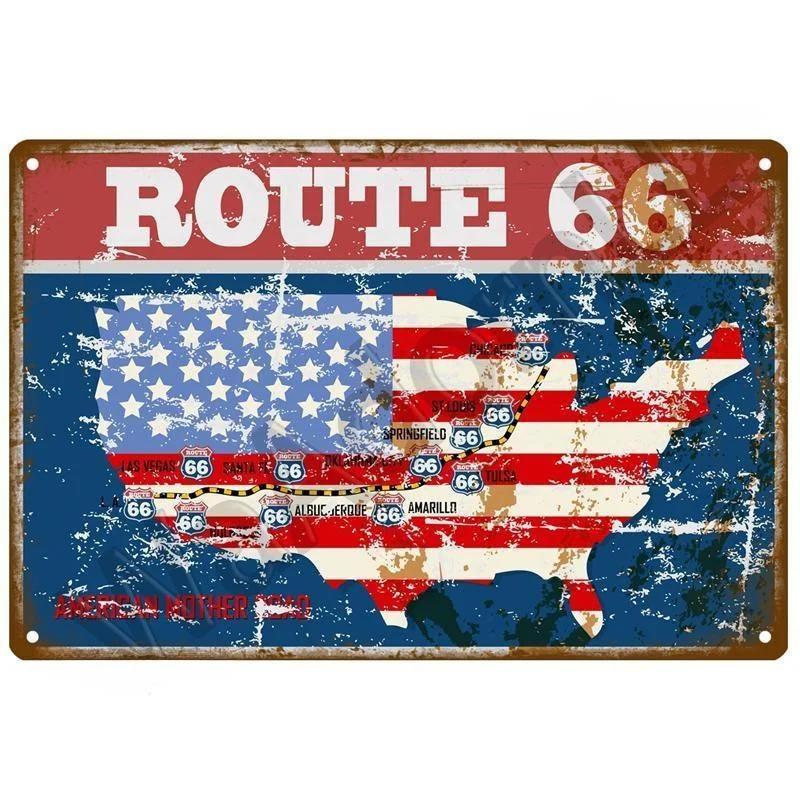 Vintage Route 66 Metal Sign House Plaque Metal Poster Tin Sign Plate Wall Posters Retro Aesthetic Room Decor Wall Art Decorat