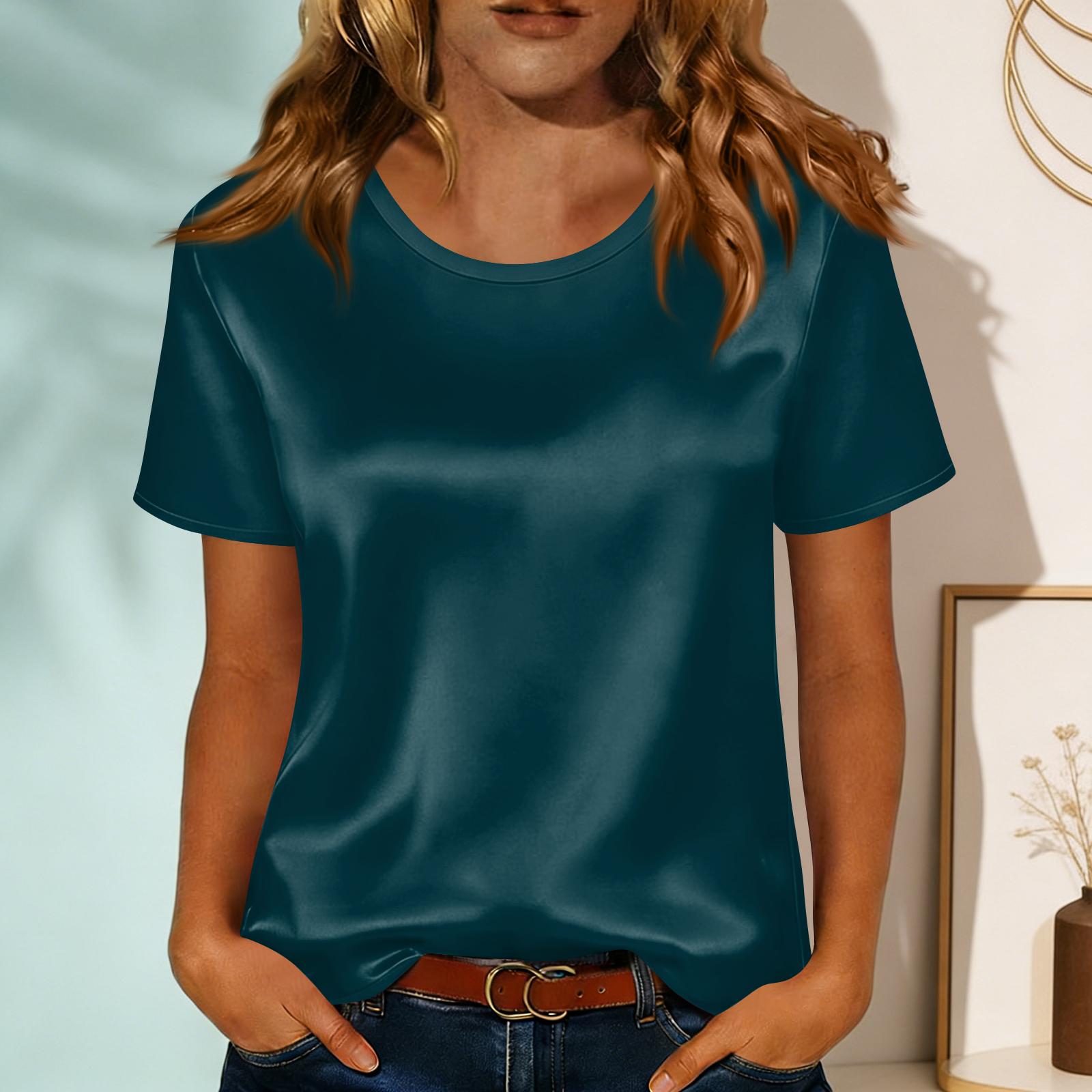 Womens Spring Tops Casual Short Sleeve Tshirts Shirts for Women Soft Basic Summer Shirts for Women Relaxed Fit S синий