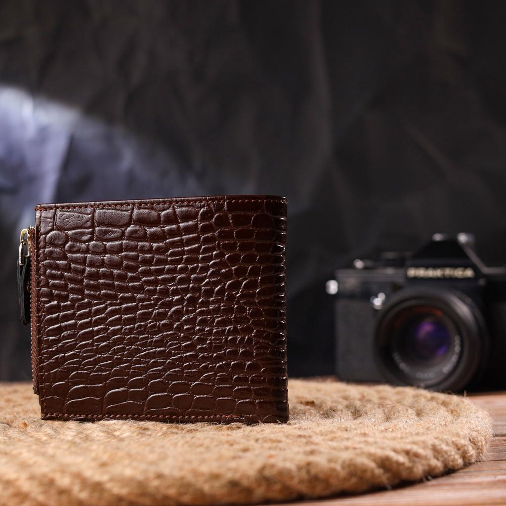 Horizontal Men's Wallet Made of Genuine Textured Leather CANPELLINI Purse 21503 Brown