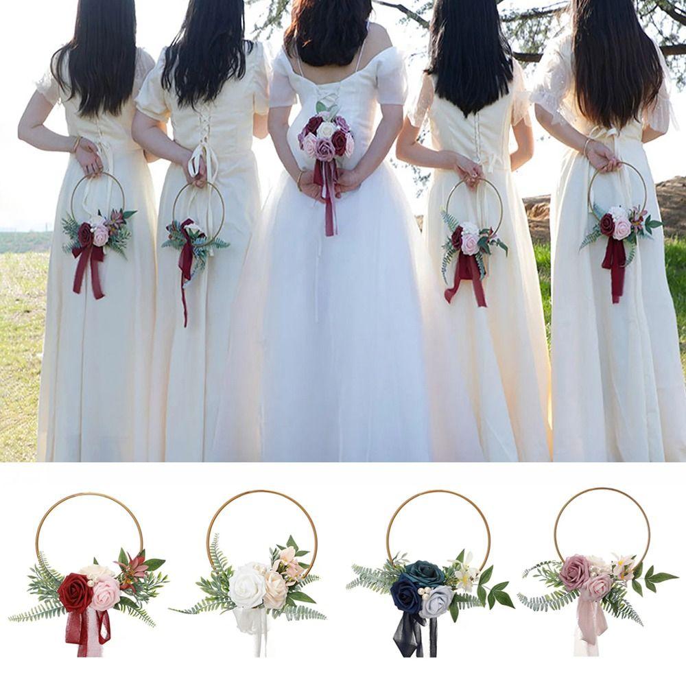 

Metal Ring Artificial Garland Rose Fake Flower Anniversary Celebrations