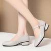 Single Shoes Women's Low Heels, Soft Leather Soft Sole Comfortable Women's Leather Shoes Round Head Thick Heel with Cheongsam One-button Women's Shoes
