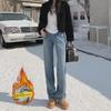 Women's High-Waist Wide-Leg Jeans with Velvet Lining - Autumn/Winter Slim Fit, Thick, and Warm Straight Trousers
