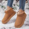 Fashion Women's Solid Color Thick Plush Snow Boots Comfortable Flat Ankle Boots Woman Winter Casual Slip On Flat Cotton Shoes