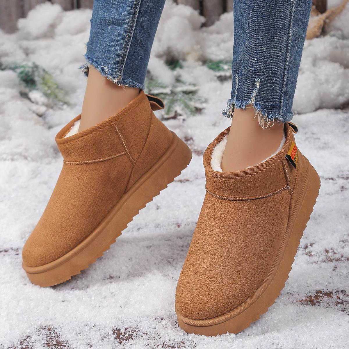 

Fashion Women s Solid Color Thick Plush Snow Boots Comfortable Flat Ankle Boots Woman Winter Casual Slip on Flat Cotton Shoes 44 коричневый