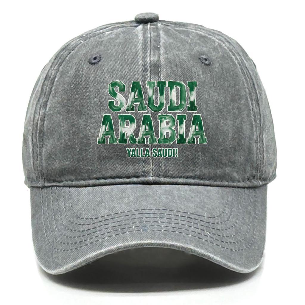 Baseball Cap With "SAUDI ARABIA" "YALLA SAUDI" Flag Printed , Adjustable Baseball Hat Lightweight Fashion Leisure Casual Sun Hat