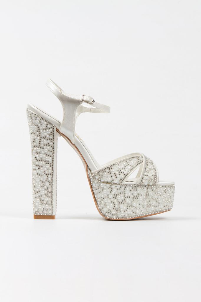 Damenmode Gold Spiegel Voll Perlenstein Klassisch Ecke Geformt Dick Absatz Abendschuhe für Party