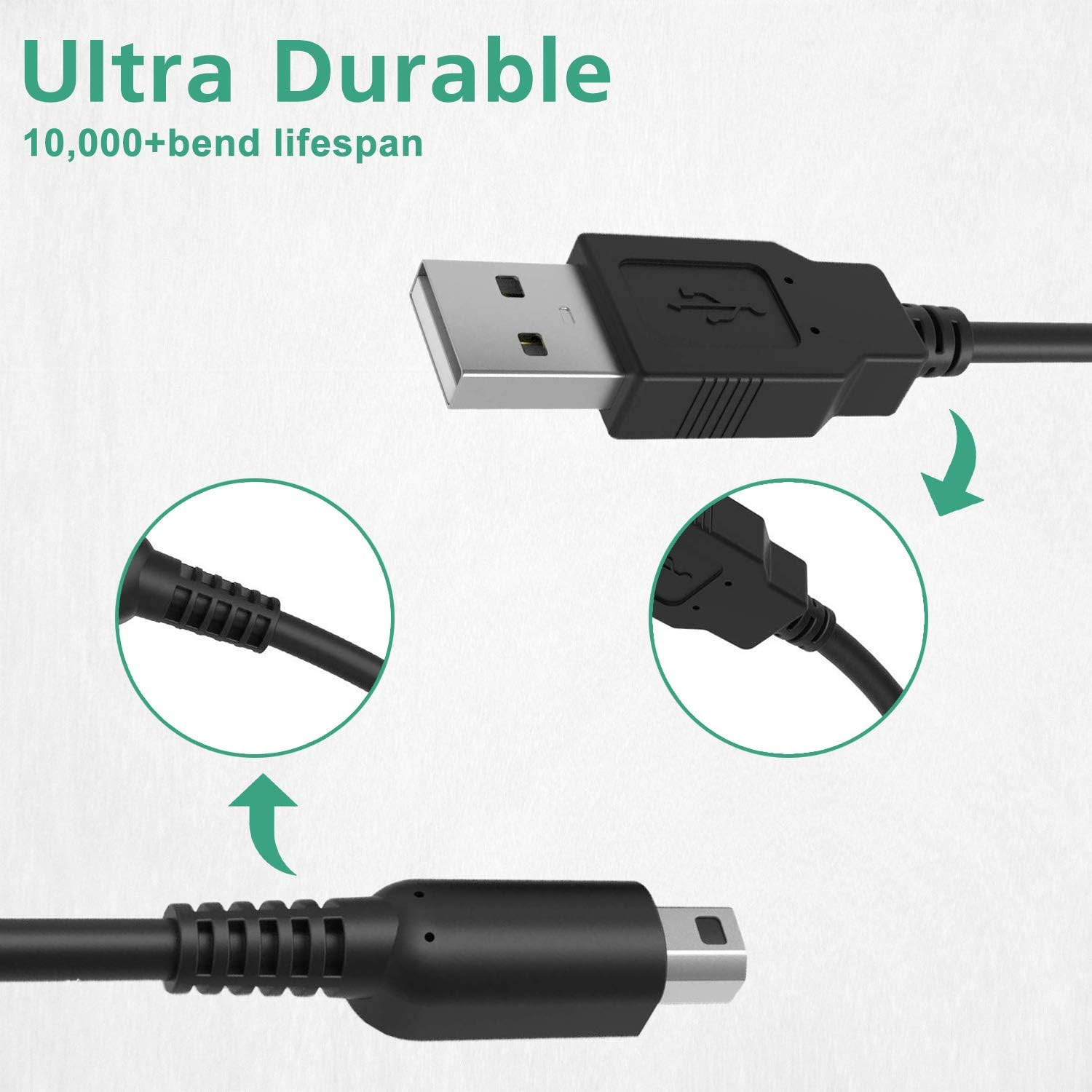 USB-кабель для зарядки 3DS, Зарядный провод для Nintendo 3DS, 2DS, DSi - Черный