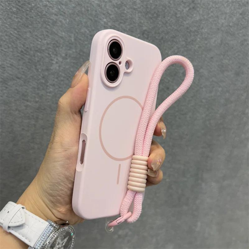 Original Candy Flüssigsilikon Magsafe Hülle für iPhone 17 16 15 14 13 12 Pro Max Weiche Stoßfeste Magnetische Lanyard-Riemenabdeckung