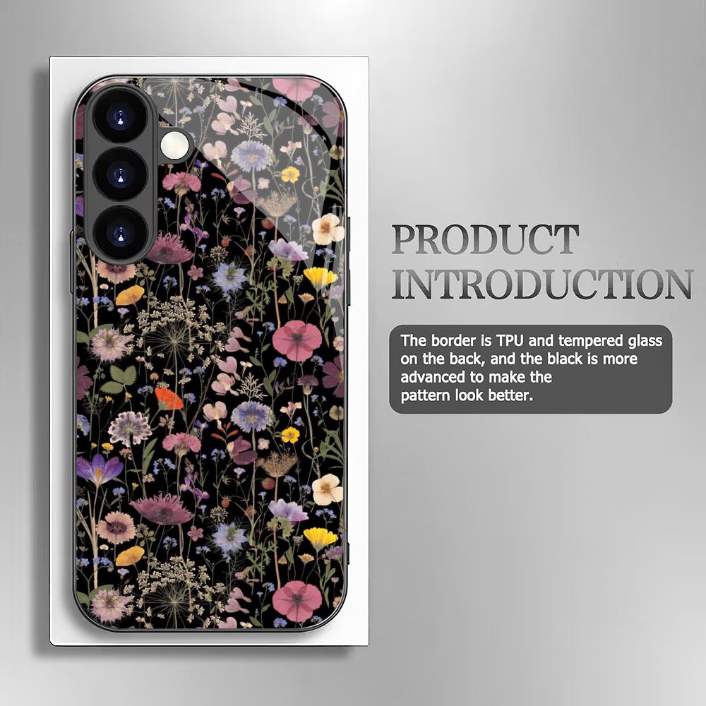 Flower and plant tempered glass phone case suitable for Samsung Galaxy S26 S25 S24 S23 S22 S20FE/Ultra/Plus anti drop back cover