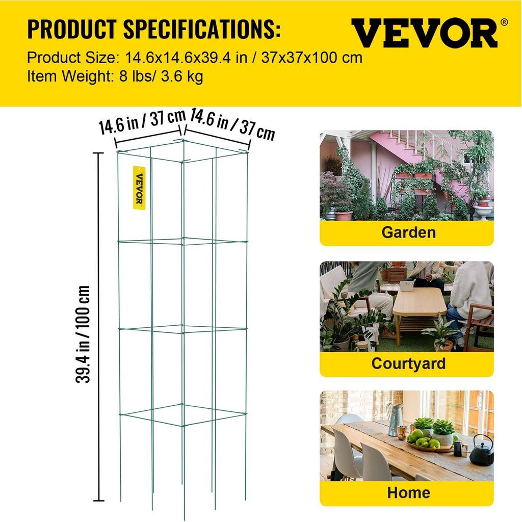 Tomato Cages, 14.6\" X 14.6\" X 39.4\", 3 Packs Tomato Cages for Garden, Square Plant Support Cages Heavy Duty, Green PVC-Coated Steel Tomato Towers