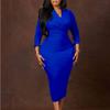 Plus Size Women Sexy Slim Fit V Neck Solid Color Bodycon Pencil Midi Dress