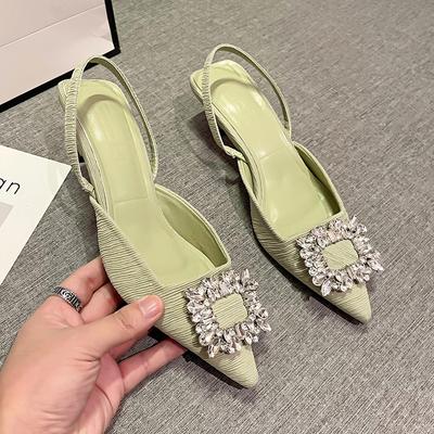 Summer Pointed Heel Sandals Shoes Closed Toe Suit Female Beige Shallow Mouth  High Stiletto Black Comfort Rhinestone