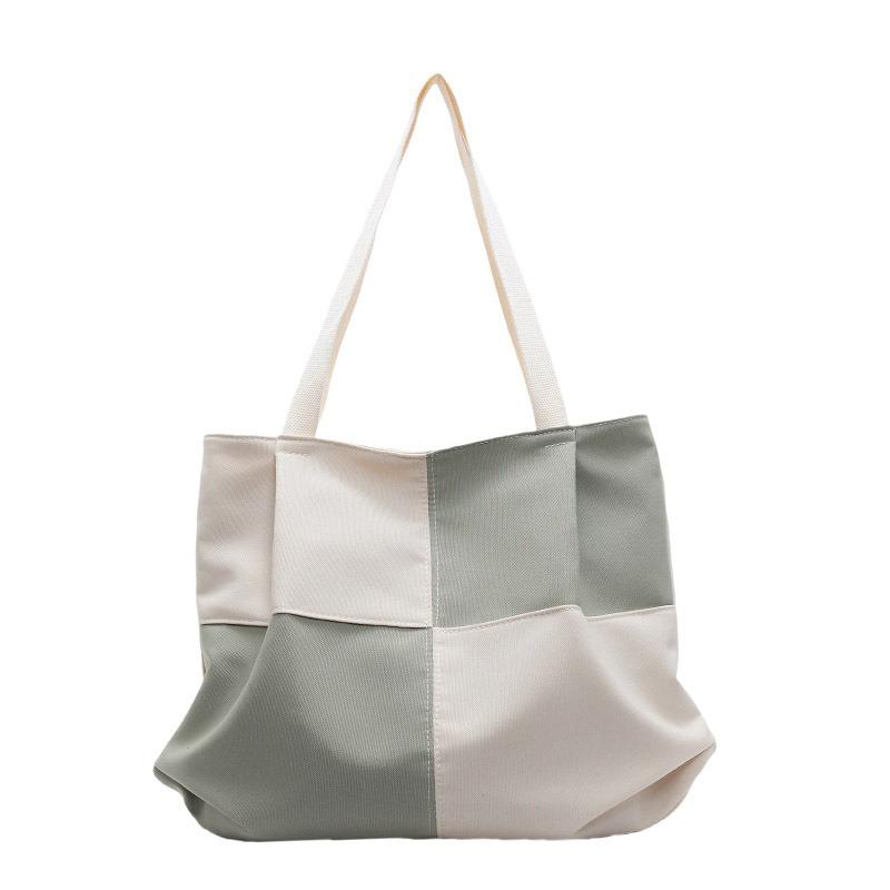 Canvas Bag Women's Large-capacity Autumn and Winter New Contrasting Color Shoulder Bag Texture Class Commuter Tote Bag