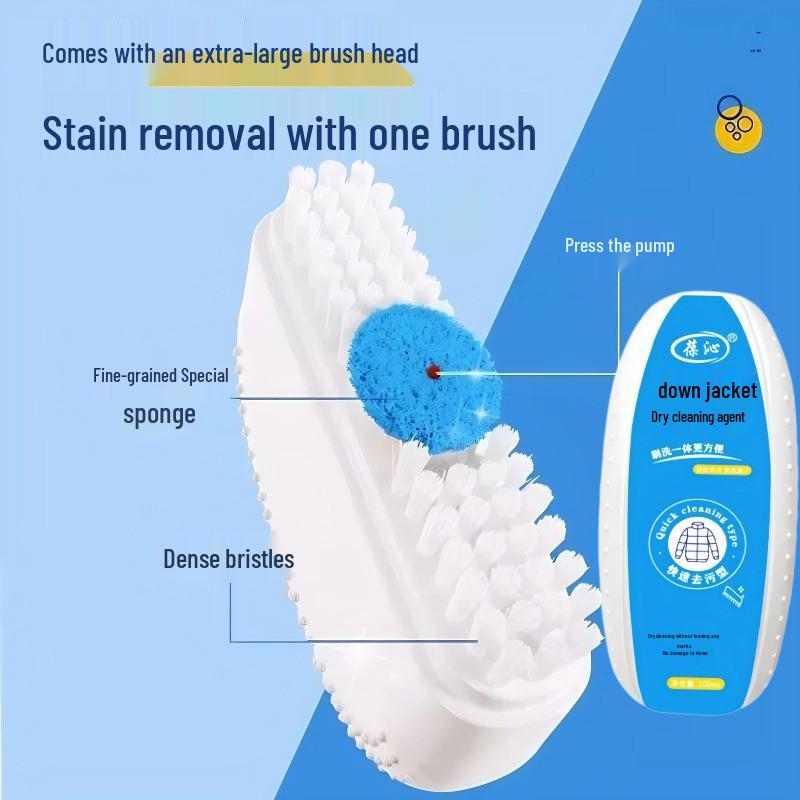 Down Jacket Dry Cleaning Agent with Integrated Brush - Effortlessly Clean and Remove Oil Stains from Collars and Cuffs.