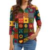 Camicia Casual da Donna con Collo a Revers, Manica Corta 3/4, Stampa, Top da Donna con Bottoni