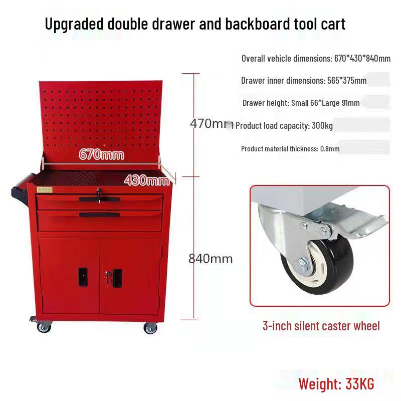 Movable Three-Layer Hand Cart: Multi-functional Auto Repair & Household Tool Box with Cabinet Door
