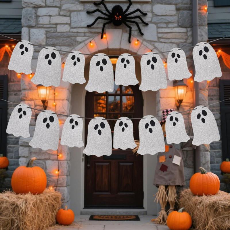 Halloween Party Decorations Ghost Pumpkin Banner Bunting Haunted House Theme Setup