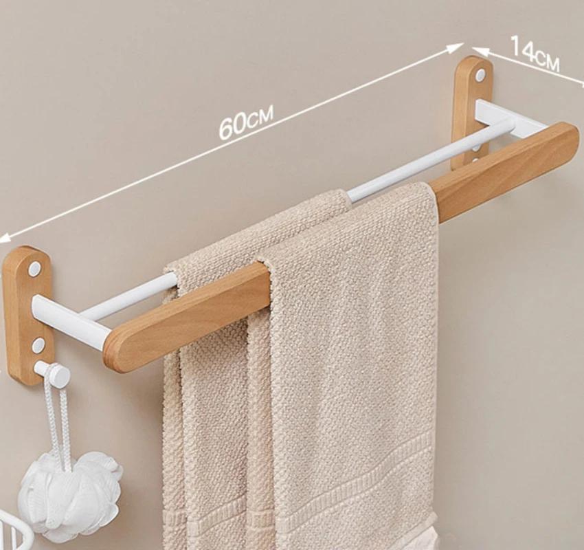Beech Towel Rack No Punch Bathroom Shelf Toilet Wall Mounted Washroom Storage Organizer Bath Towel Holder Bathroom Accessories