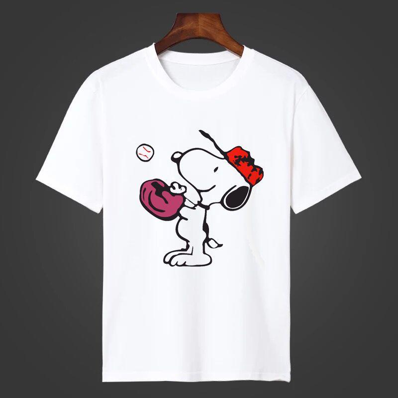 

funny Snoopy Cartoon Anime Women T-shirt Summer Short Sleeve 100% Cotton Tee Shirts Tops 2025 New Fashion Couple Clothes Tops S