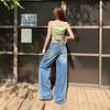 High Street Paris Buckle Vintage Distressed Relaxed Straight Wide Leg Denim Pants Women Spring Summer Casual Pants Oversize Denim Trousers