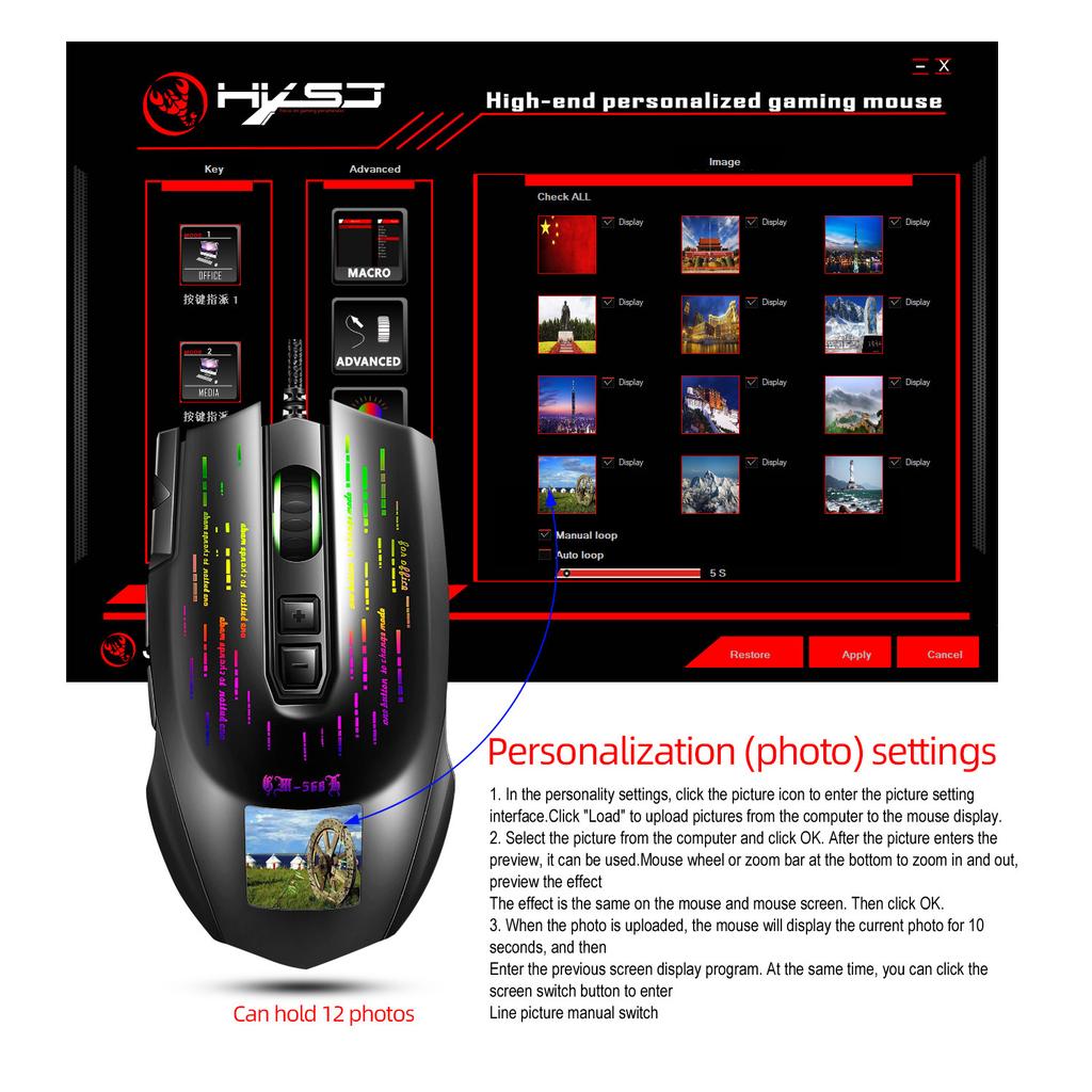 New J500 Display Screen Game Macro Mouse Multi Language Driver With Free Image Settings