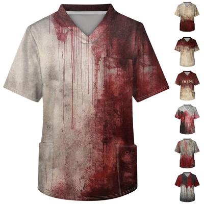 Men's Short Sleeve V Neck Print Chest Pocket Carer Top