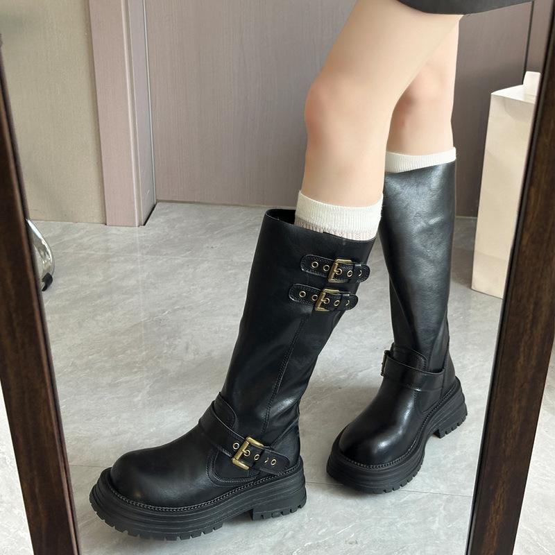 

[Fanfna] 2025 autumn new retro British style thick heel thick-soled boots women s tall and thin knight boots 39