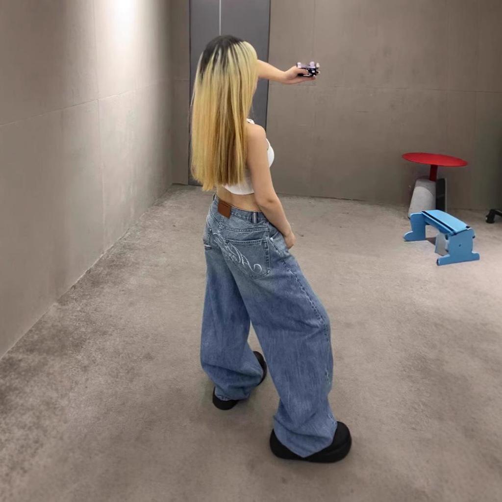 2025 Vår/Sommar Strass Hög Midja Vida Ben Jeans för Kvinnor