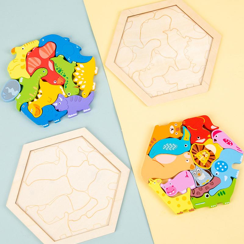 Wooden Jigsaw Puzzle Kids Toy Cartoon Dinosaur Animal Wood Puzzles Game Baby Montessori Educational Toys For Children