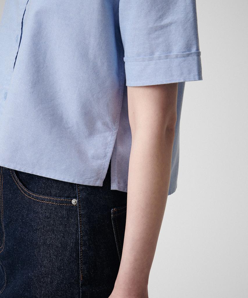MUSINSA STANDARD WOMAN Women'S Oxford Crop Short Sleeve Shirt [Blue]